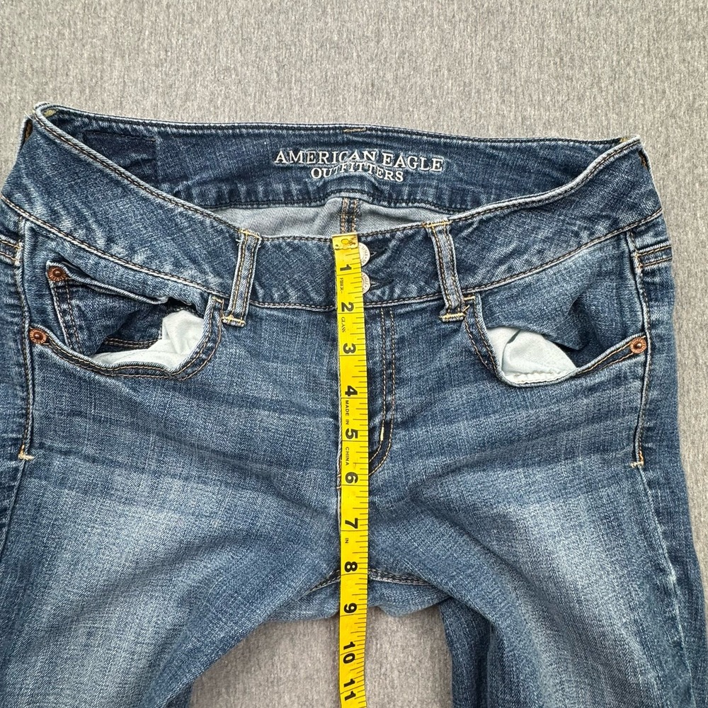American Eagle Artist Flare Low Rise Jeans Blue Super Stretch Sz 8 30x31 Western - Picture 13 of 16